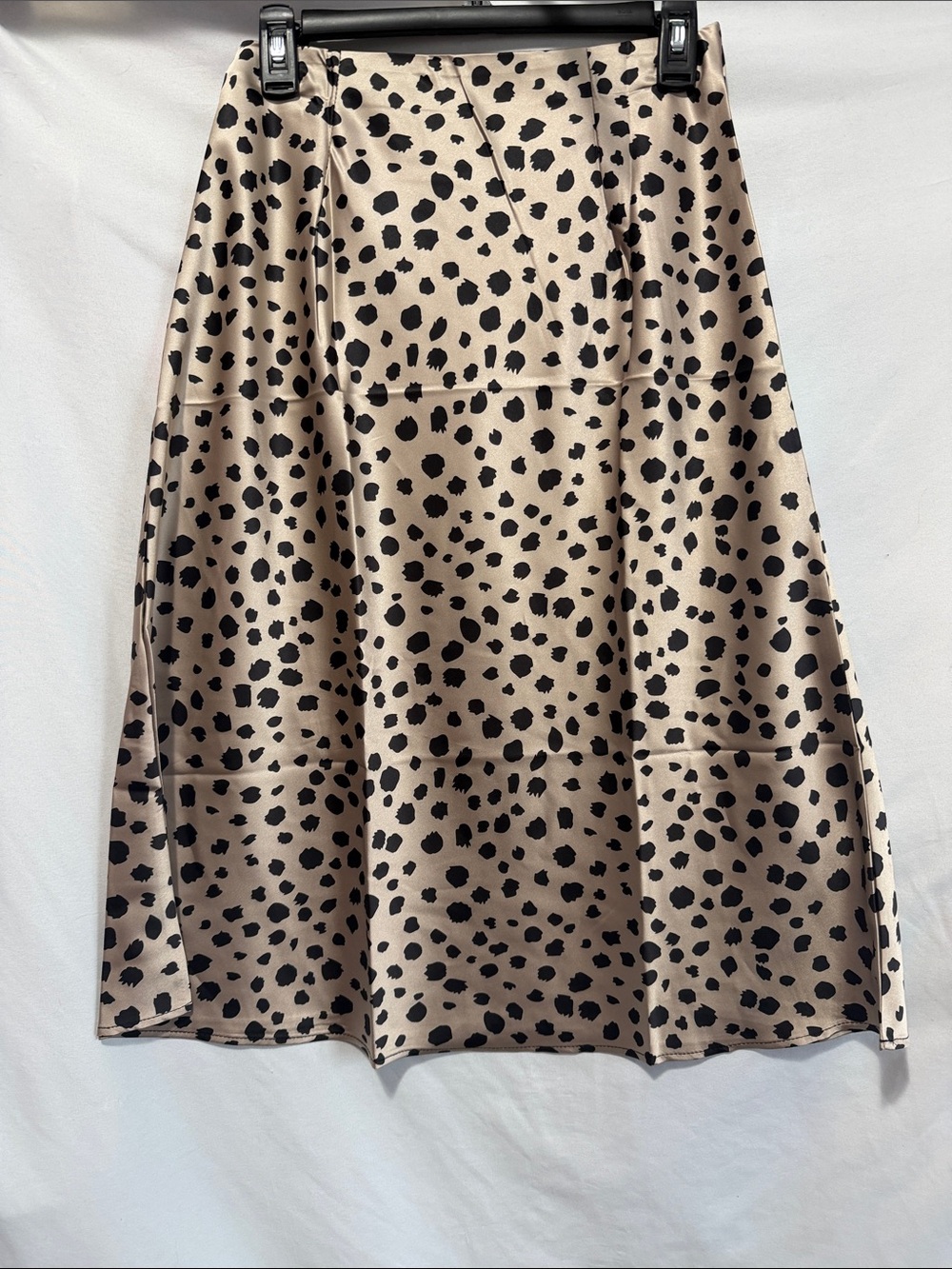 Neutral Spot Print A-Line Skirt in Beige and Black